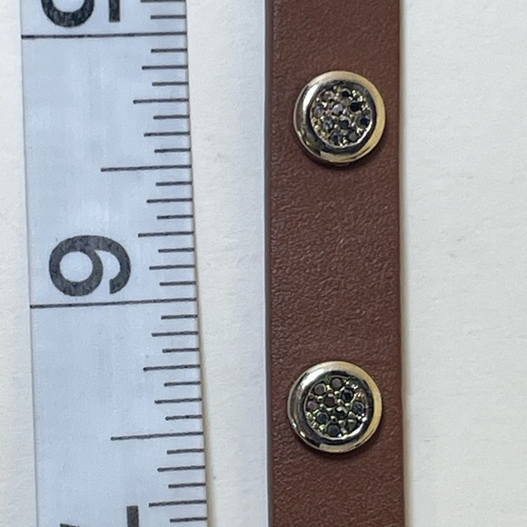 Tan Leather Choker with Gold and Rhinestone Studded Accents - Picture 5 of 6